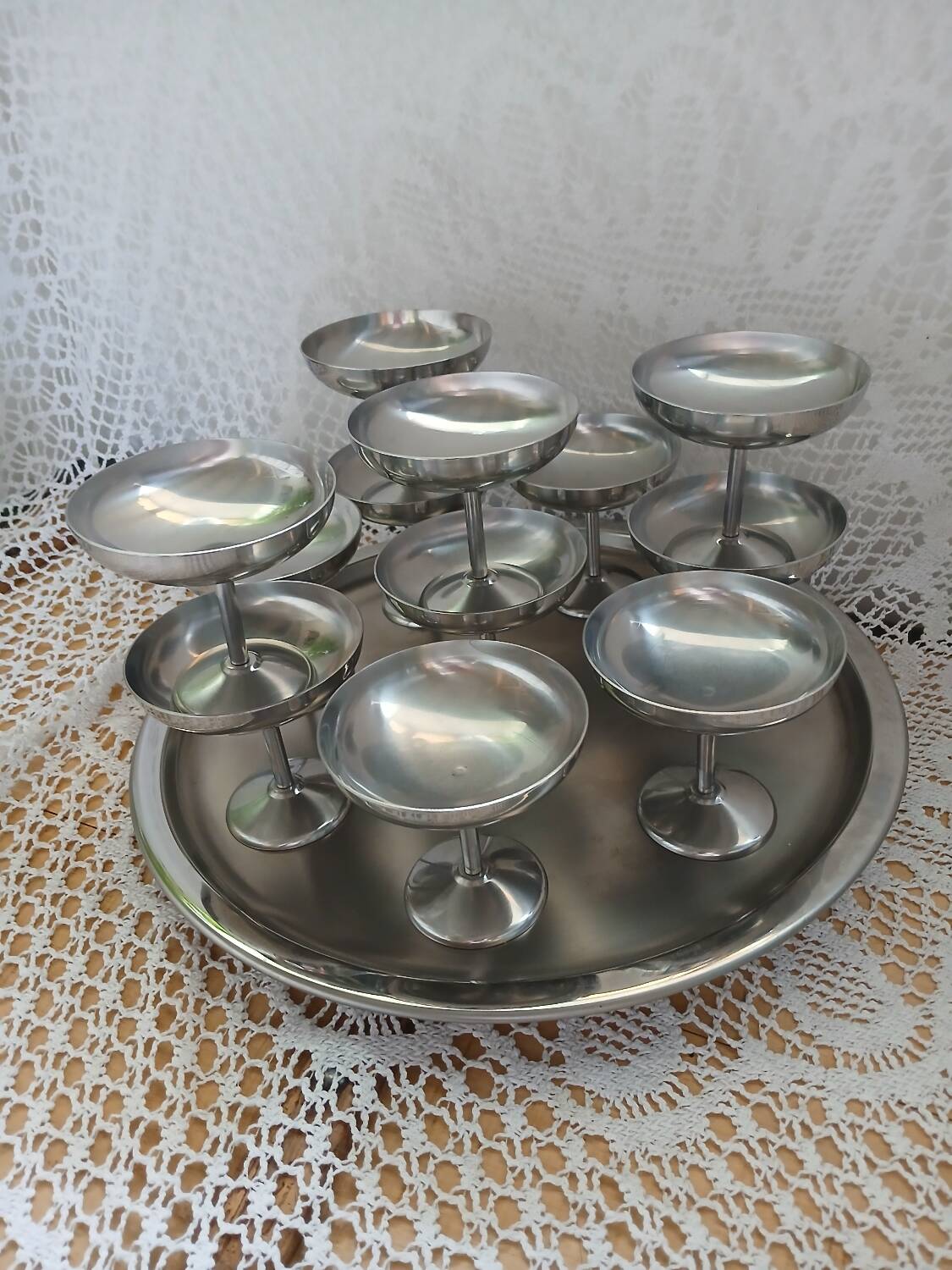 12 ice cream cups + stainless steel tray Guy Degrenne