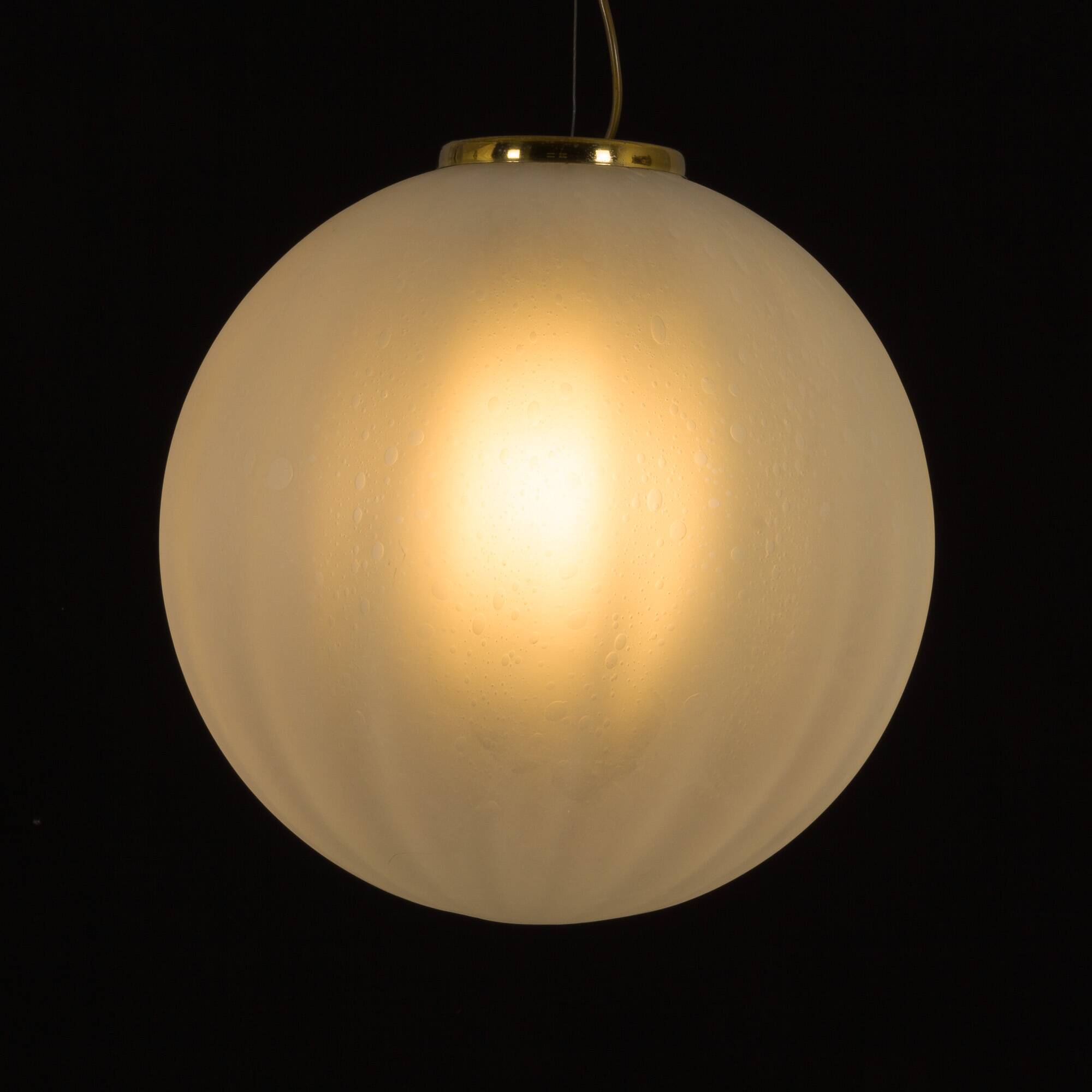 Extra Large Murano glass, handblown "frosted drop" pendant with brass detail