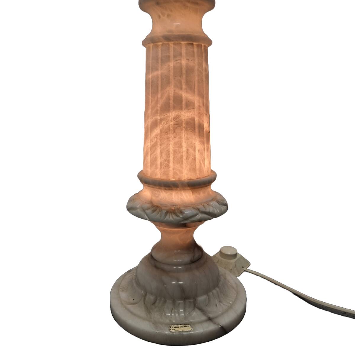 Vintage Alabaster Pillar With Lamp, 1970/80s