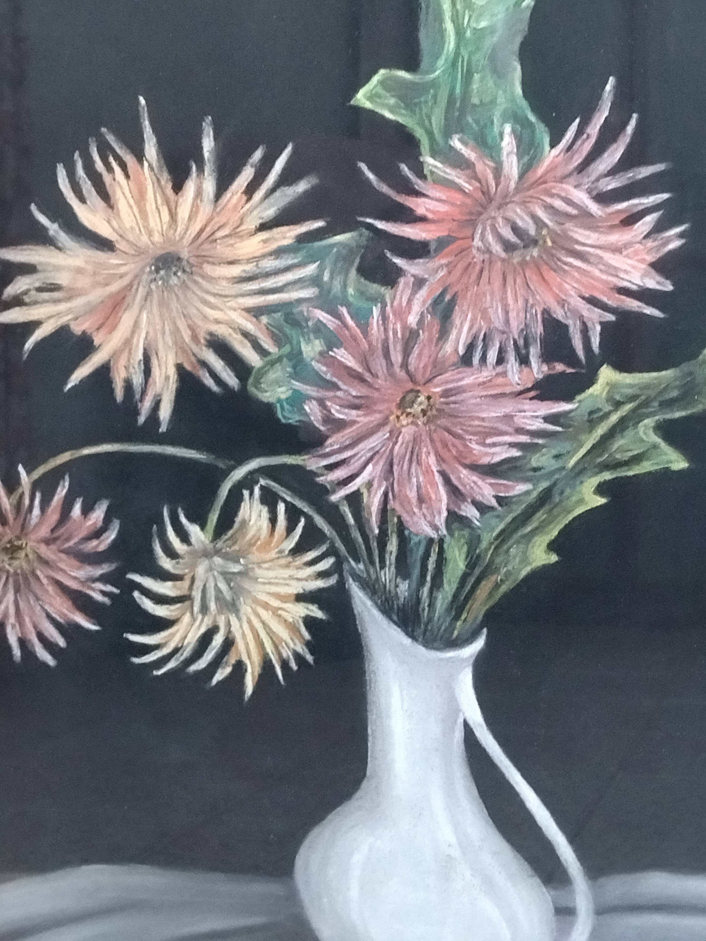 Old Tableau Pastel - Still Life Flowers - J. Gelders