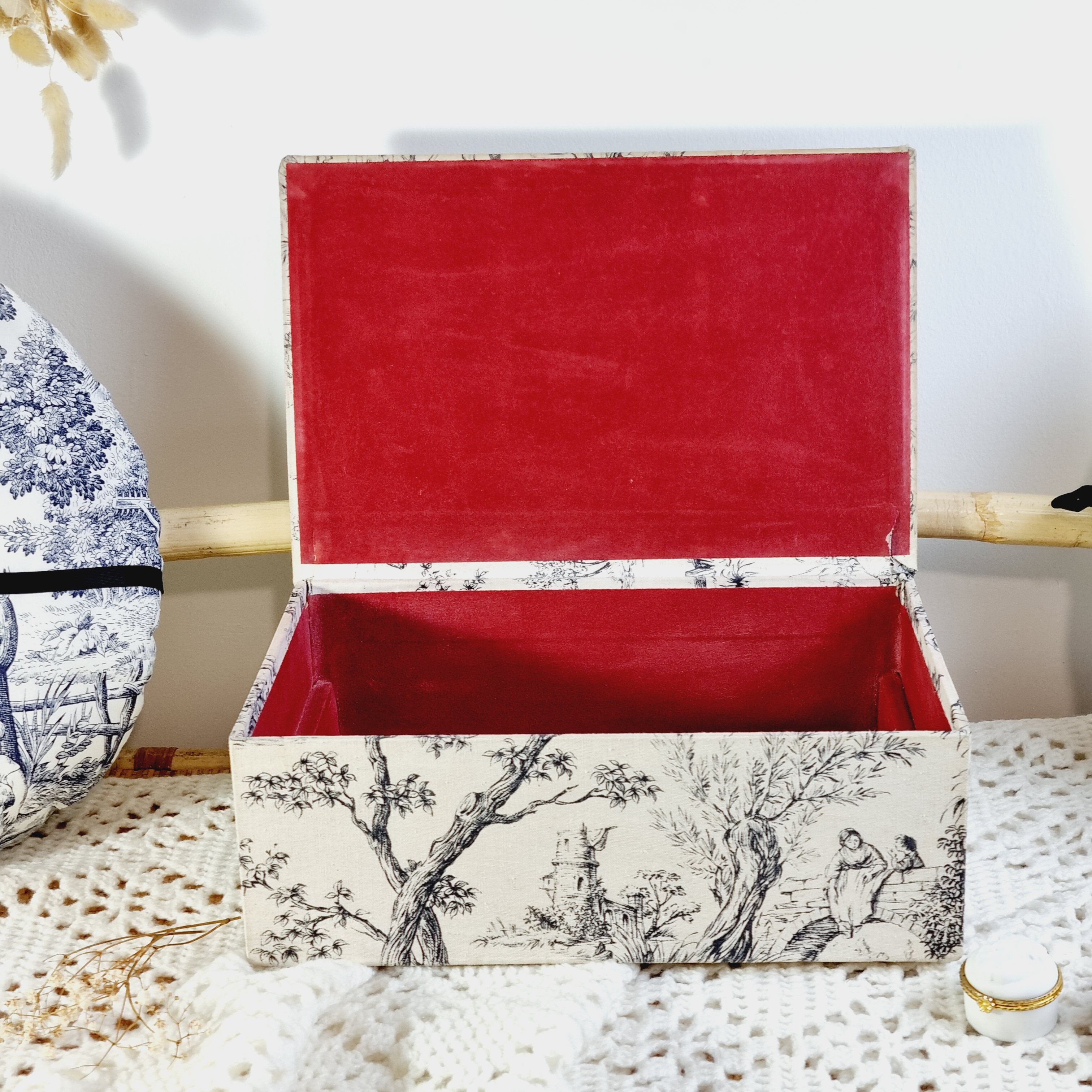 Large antique box made of toile de jouy