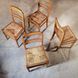 Lot of 4 chairs straw and wood