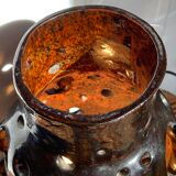 Brutalist lamp in black / brown ceramic openwork 1970