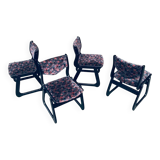 Mid-Century Modern Black Stained Wood Dining Chairs, 1970s, Set of 4