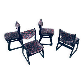 Mid-Century Modern Black Stained Wood Dining Chairs, 1970s, Set of 4