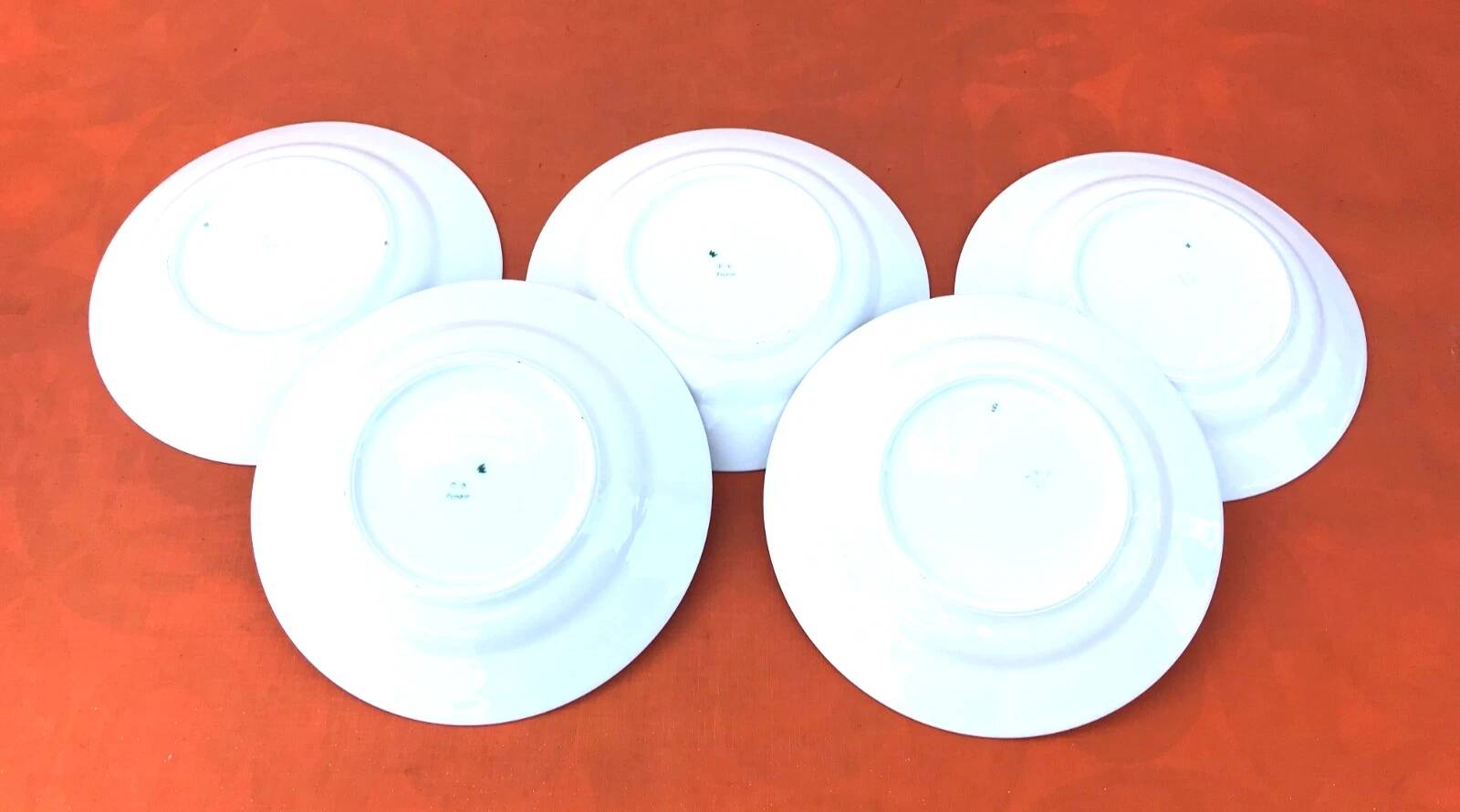 5 antique porcelain soup plates PN France