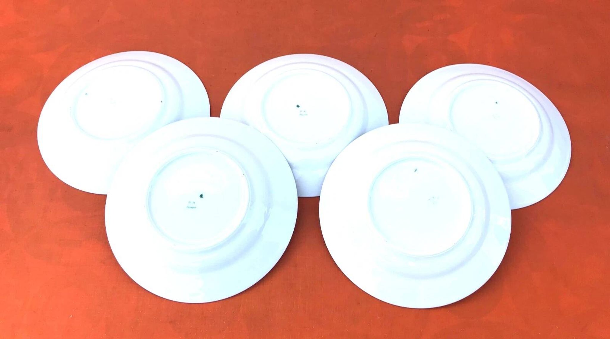 5 antique porcelain soup plates PN France
