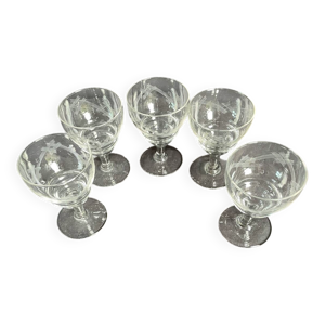 5 verres ciselés Ardéco, - cristal
