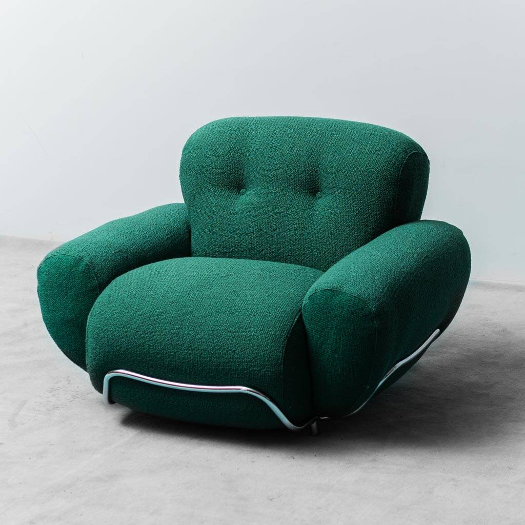COPPIA DI POLTRONE IN TESSUTO VERDE ANNI ’70 VINTAGE MODERNARIATO