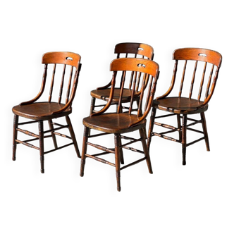 Set of 4 English style chairs in turned wood 1950