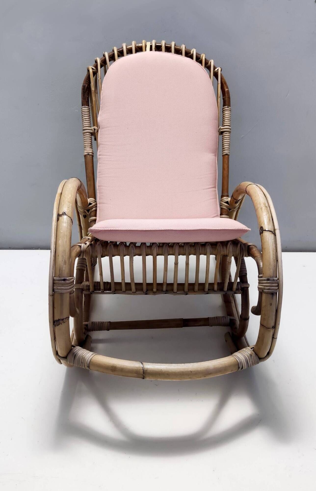 Pair of Postmodern Bamboo Children Rocking Chairs Ascribable to Vittorio Bonacina