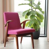 Vintage armchair in natural wool, magenta and red, 1970s