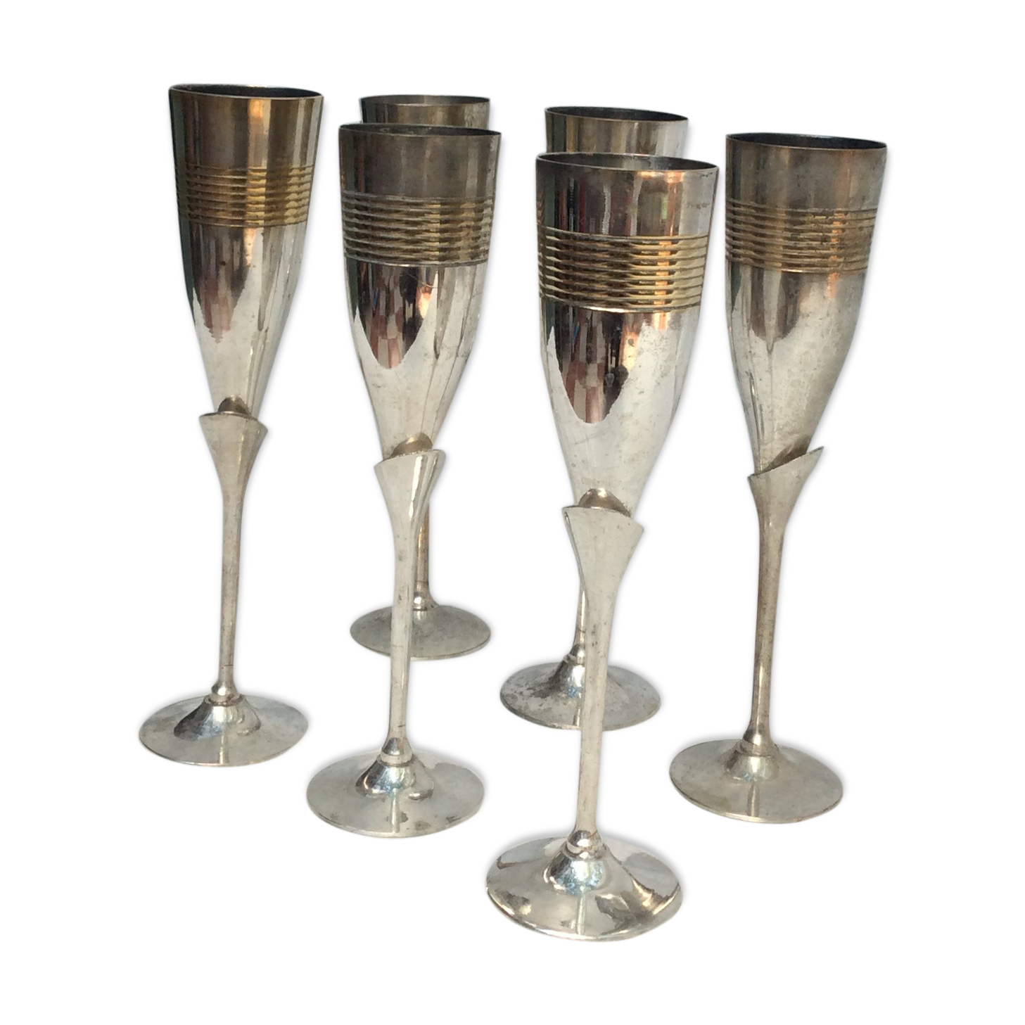 6 silver metal glasses for champagne
