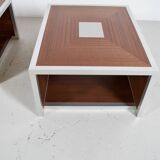 Pair of 70's aluminum and mahogany coffee/sofa end tables