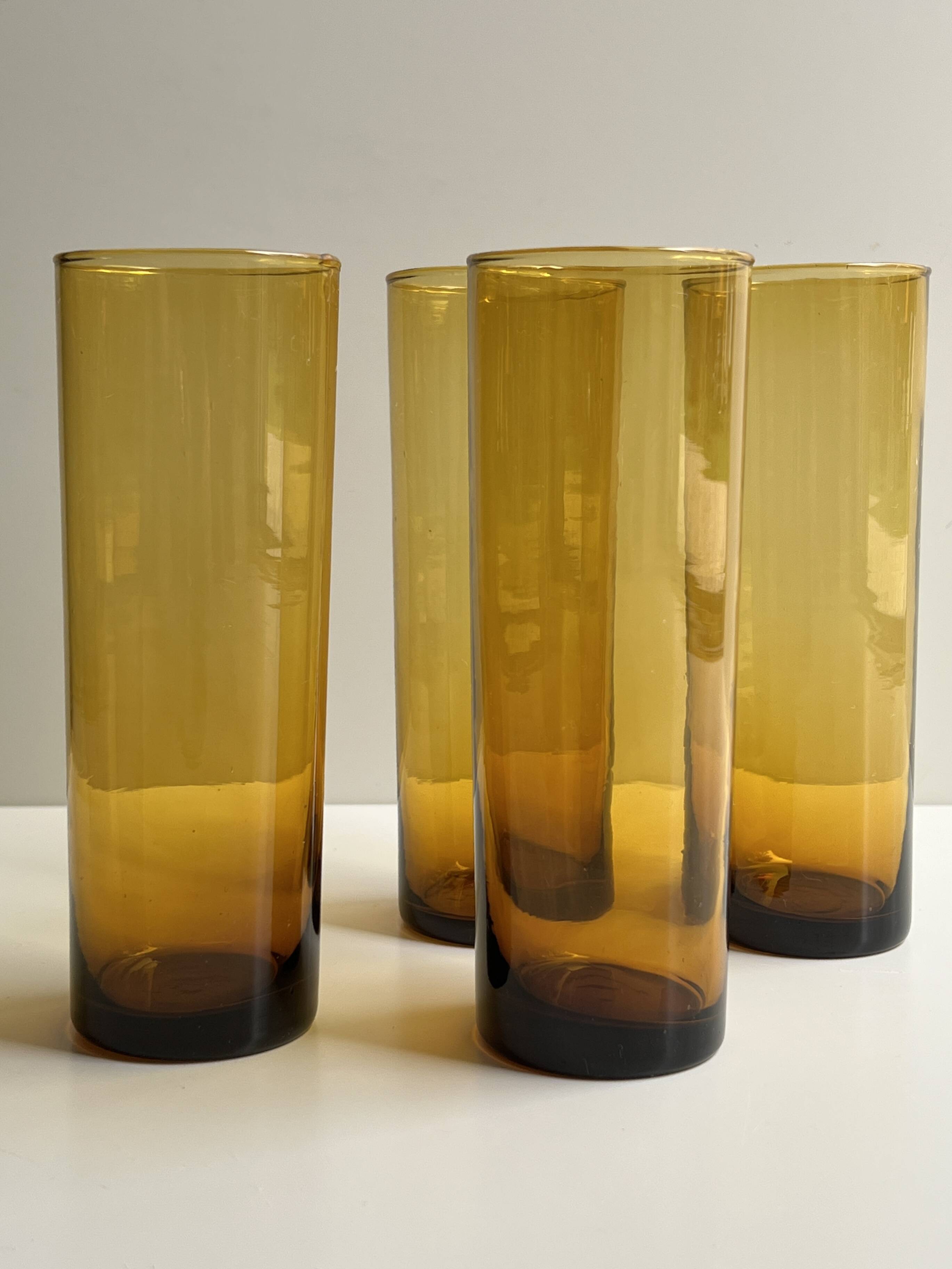 Set of 4 smoky amber brown water/orangeade glasses, France 1970.