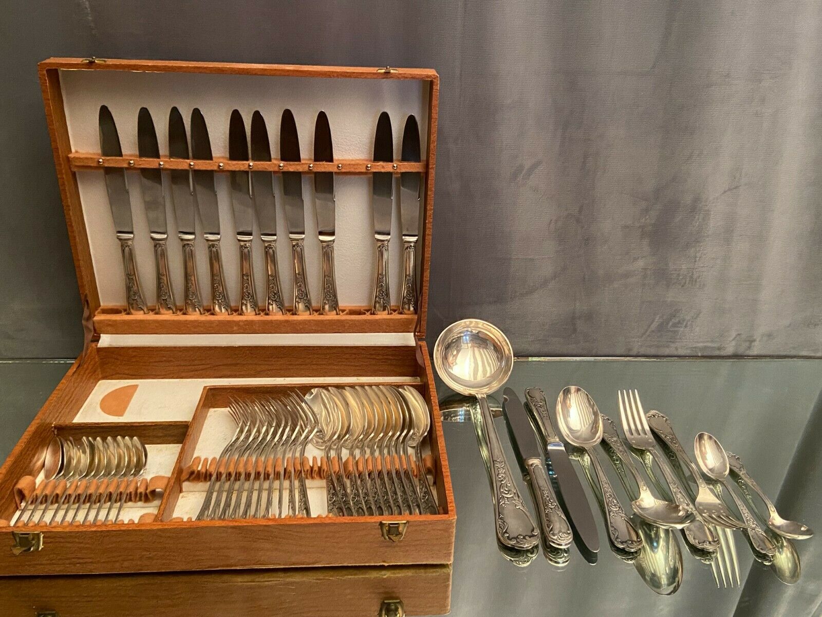 Cutlery set in silver metal style Louis XV Knives forks spoons