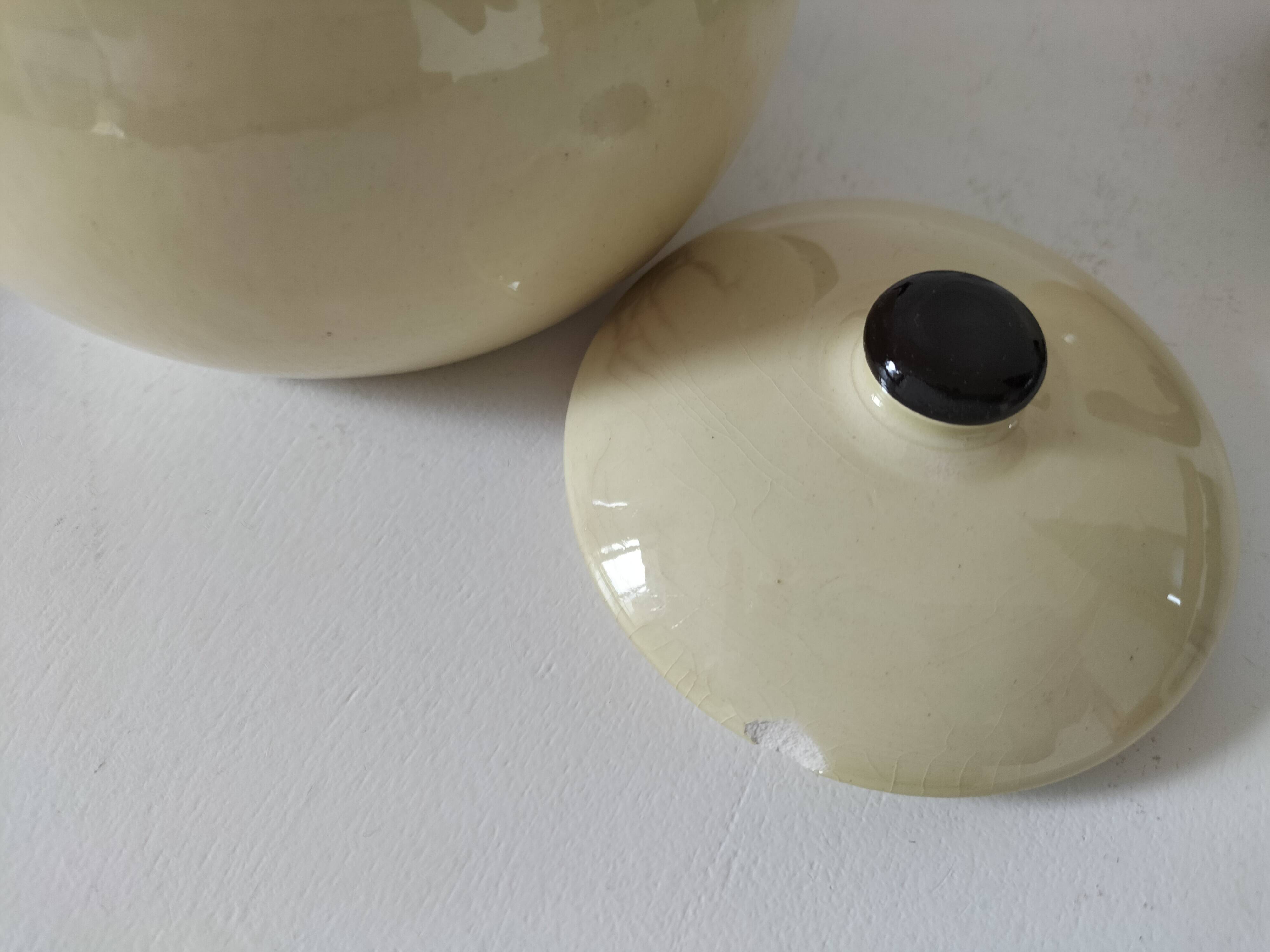 HBCM Sugar Bowl and Milk Jug Duo - Vintage Cream and Brown Earthenware