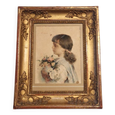 Watercolor on paper, portrait of a young girl, signed Alessandro Rontini, Florence (1854-1933)