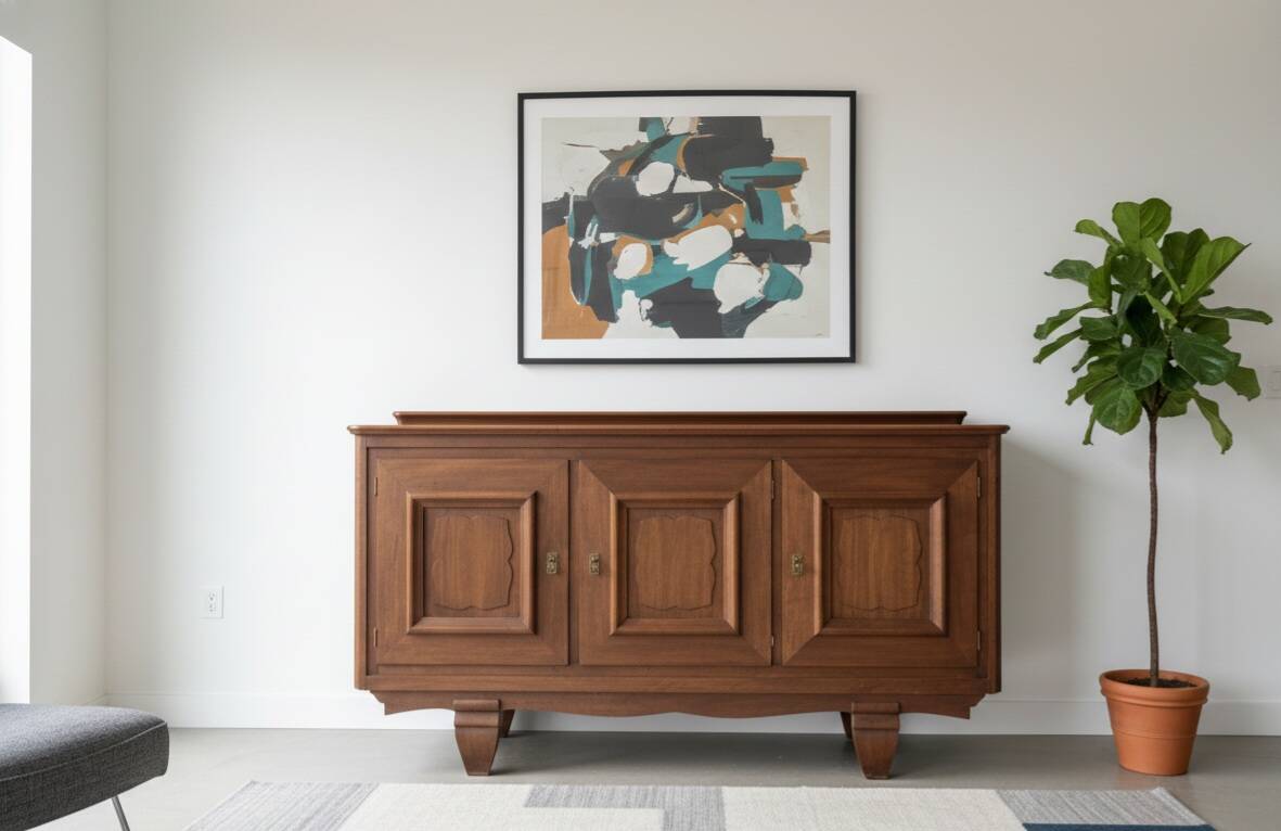 Art Deco Solid Wood Sideboard – Sapele Mahogany – High Quality and Storage
