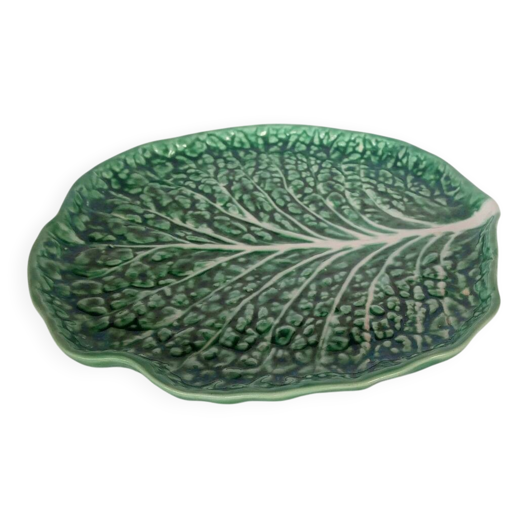 Majolica cabbage dish leaf green ceramic plate marked secla portugal