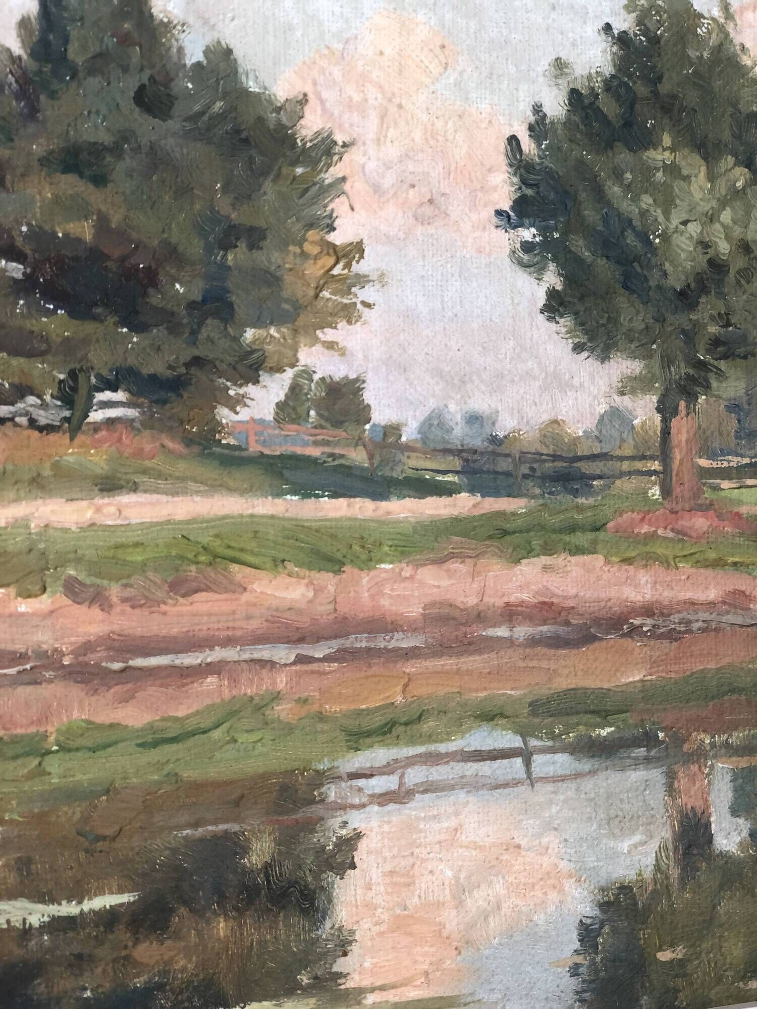 Vintage Original River Landscape Oil Painting: Framed Countryside Art