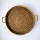 Circular rattan and brass tray, Italy, 1970s, 38 cm diameter