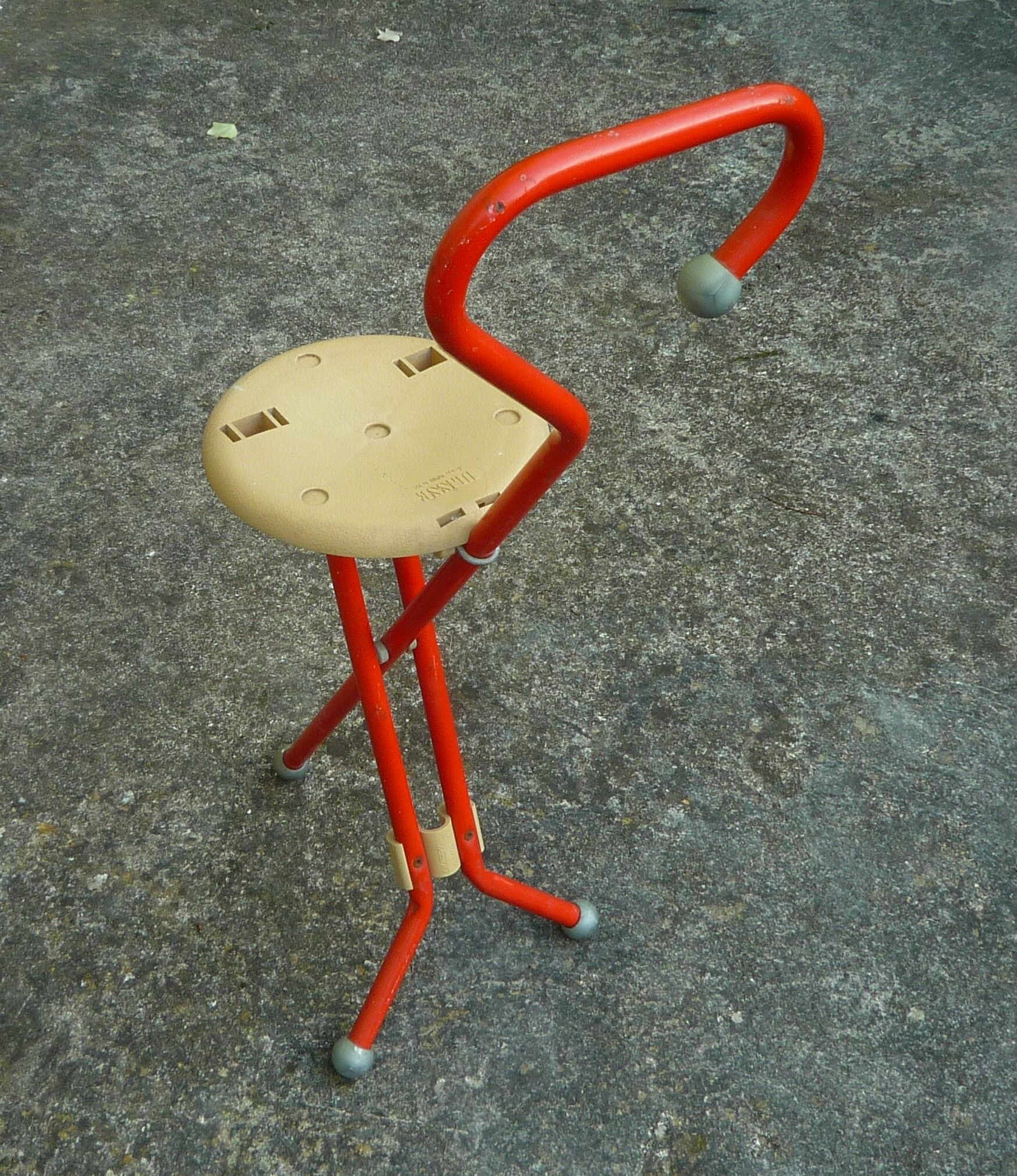 Ulisse cane stool/folding chair, red, Ivan Loss design, vintage Italian 1980s