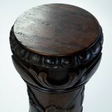 Pedestal plantstand, colum mahogany, handcarved wood, 1950s