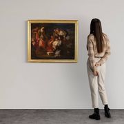 Antique Italian painting Moses saved from the waters from the 17th century