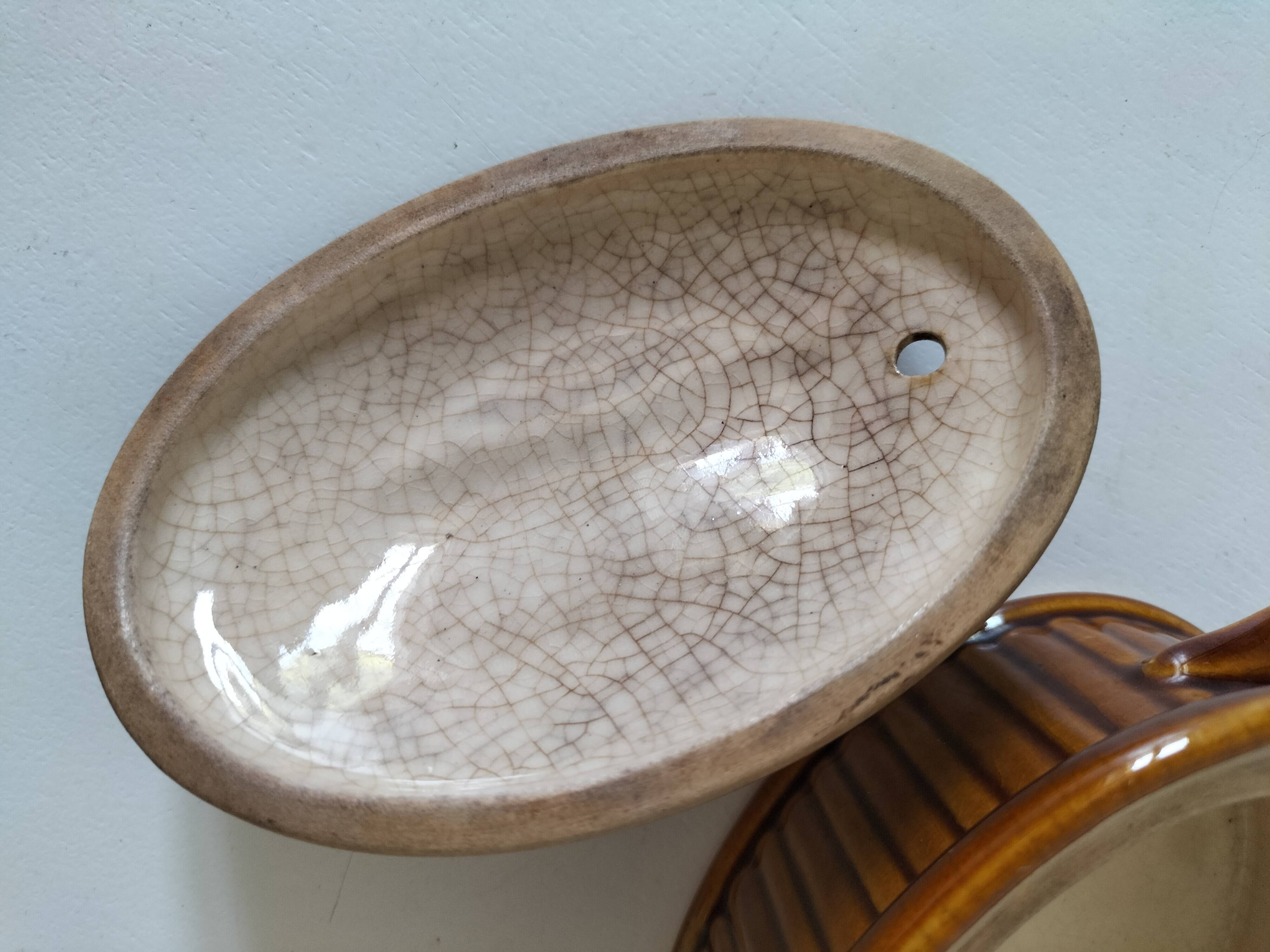 Small vintage oval terrine in caramel ceramic