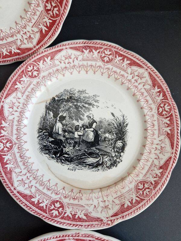 Set of 8 "Month" ceramic talking plates Digoin Sarreguemines