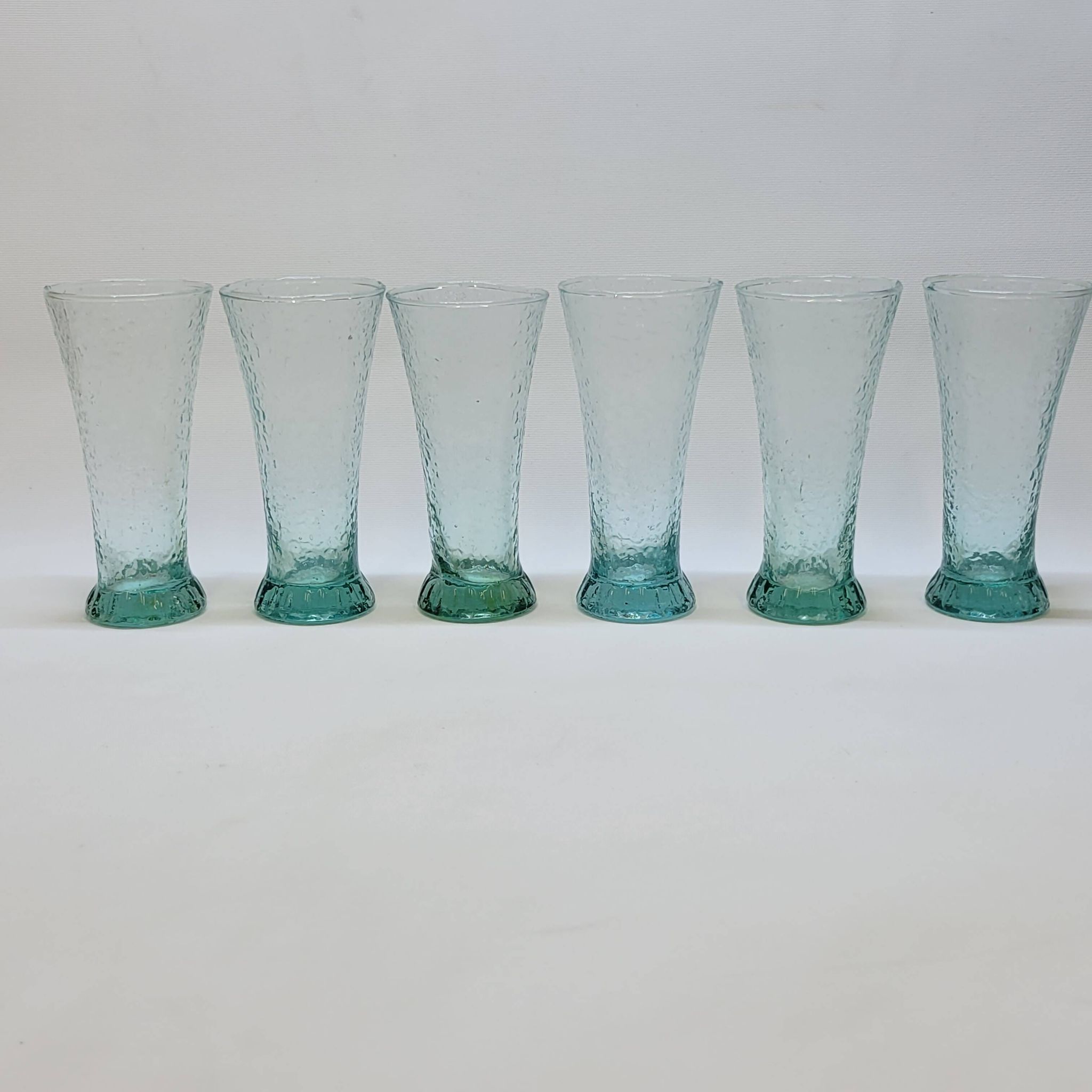6 verres évasés en verre bleu soufflé bullé texturé pastis / orangeade / eau