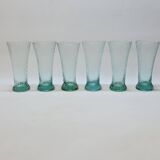 6 flared glasses in textured bubble blown blue glass pastis / orangeade / water