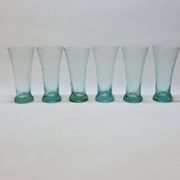 6 verres évasés en verre bleu soufflé bullé texturé pastis / orangeade / eau
