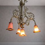 Noverdy Art Nouveau Chandelier – Bronze and Glass Tulips –