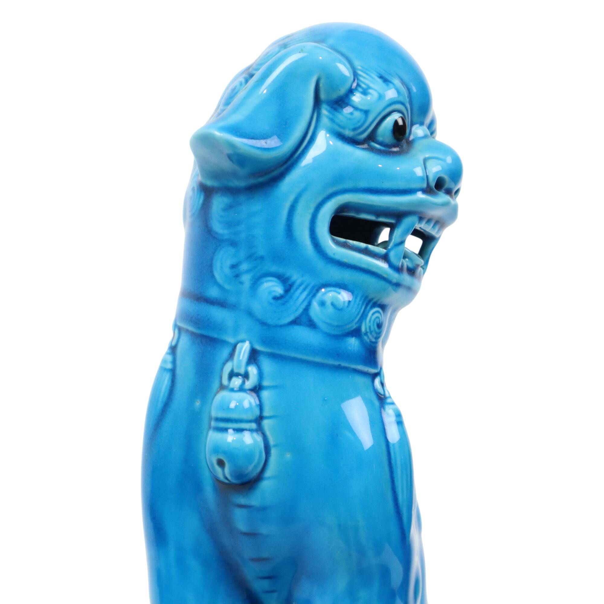 Large Foo Dog Temple Lion Blue Glazed Ceramic 32cm