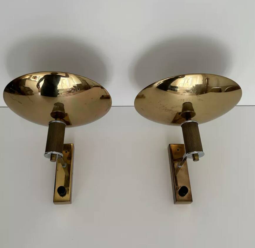 Pair of vintage chrome and brass wall lights, Italy 1980