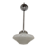 Art Deco glass suspension from Clichy, speckled white, France circa 1920.