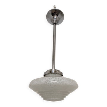 Suspension Art déco en verre de Clichy moucheté blanc, France vers 1920