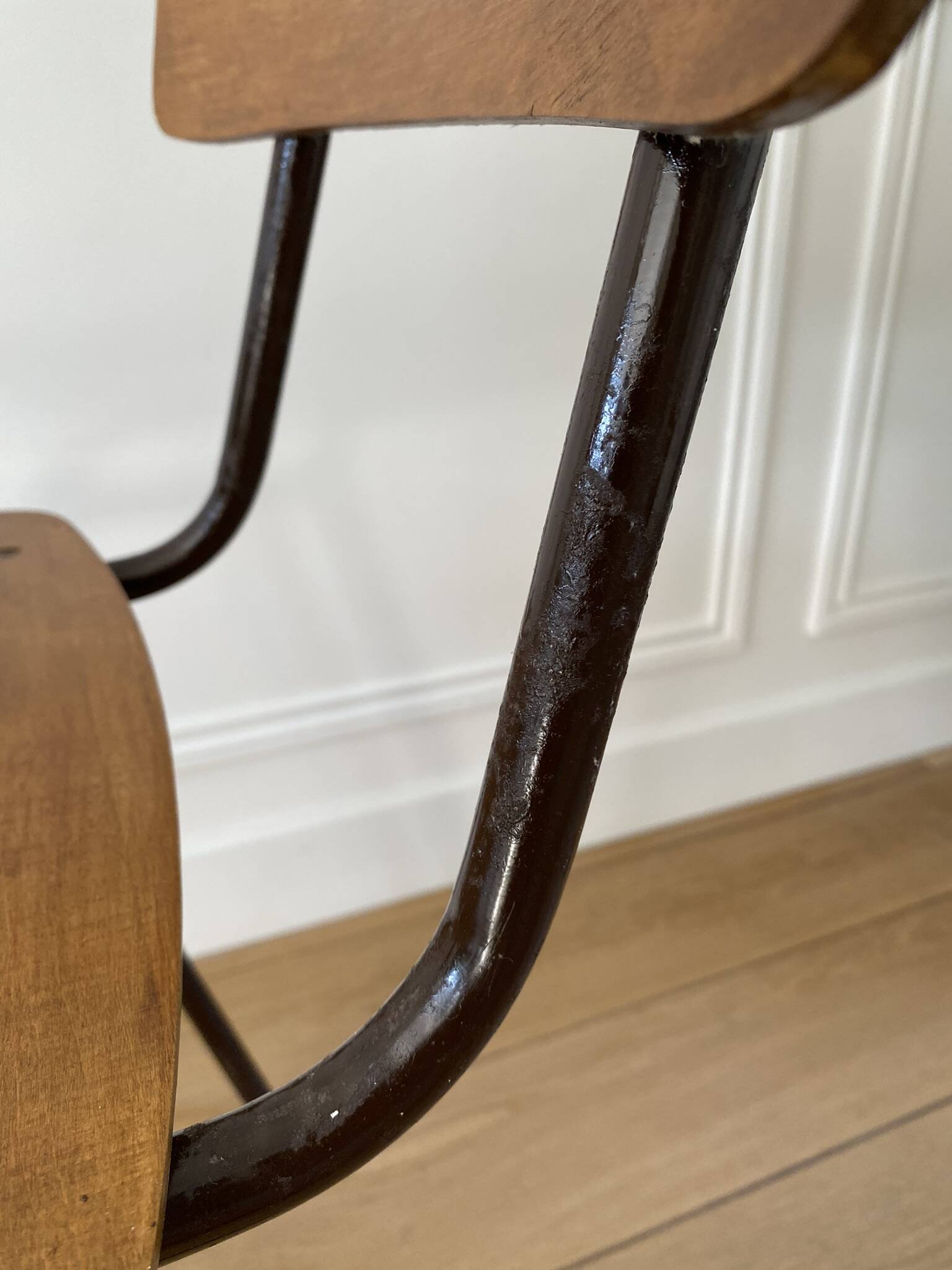 Industrial chair, vintage school chair, wood and metal