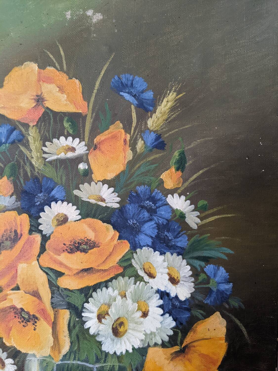 Antique still life painting, bohemian country decor, floral bouquet