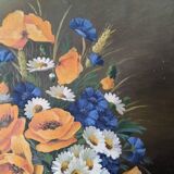 Antique still life painting, bohemian country decor, floral bouquet