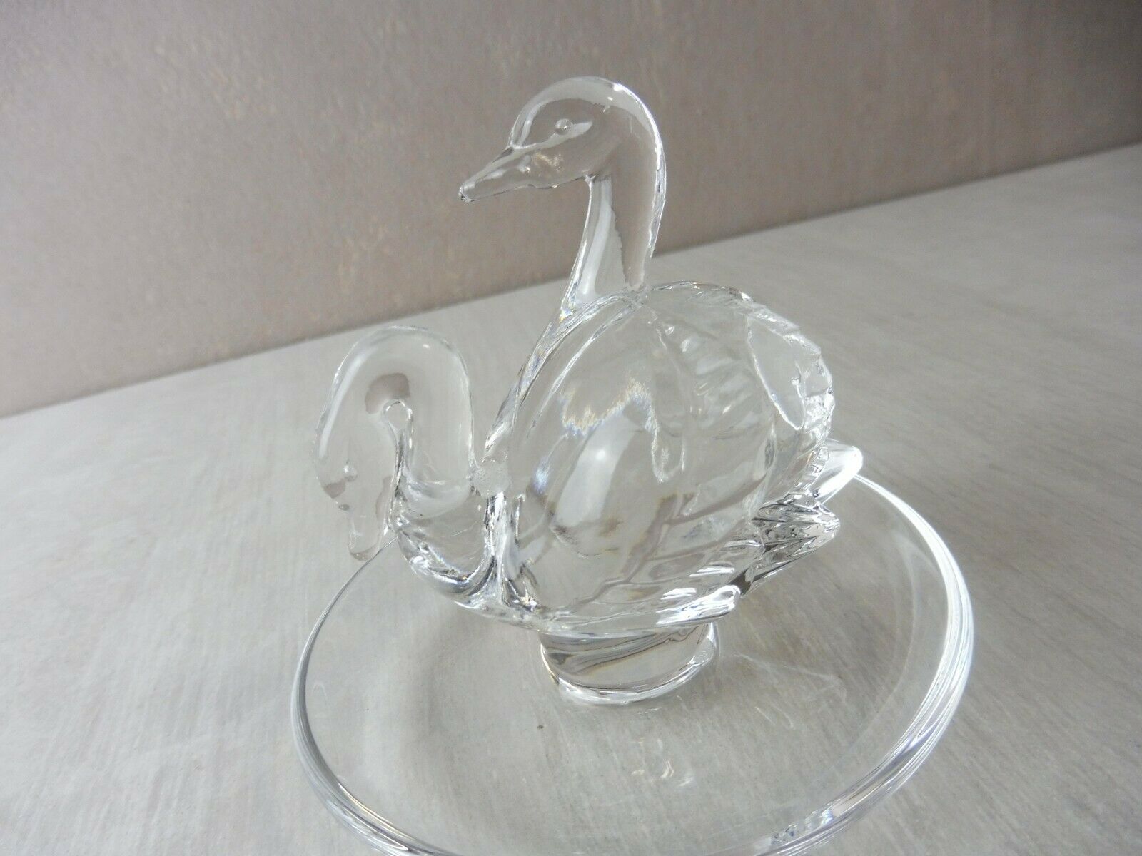 Old crystal ring, decoration couple of swans, from Lalique