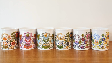6 cups service, vintage mugs from the 70s, Staffordshire Kiln Craft