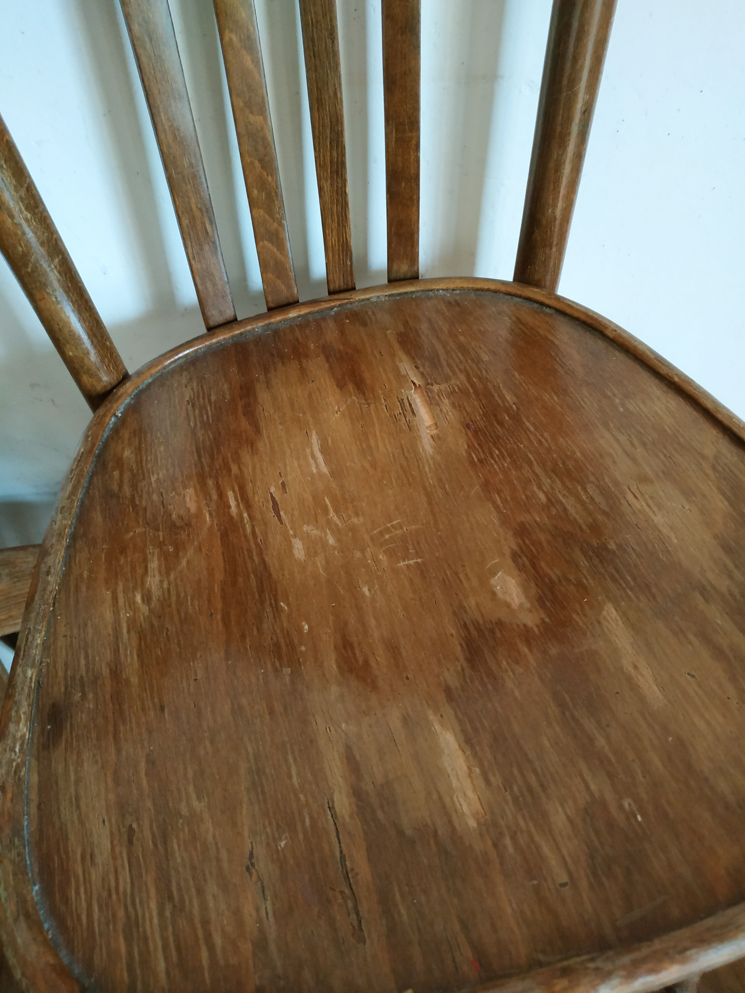 Lot of 7 patinated bistro chairs