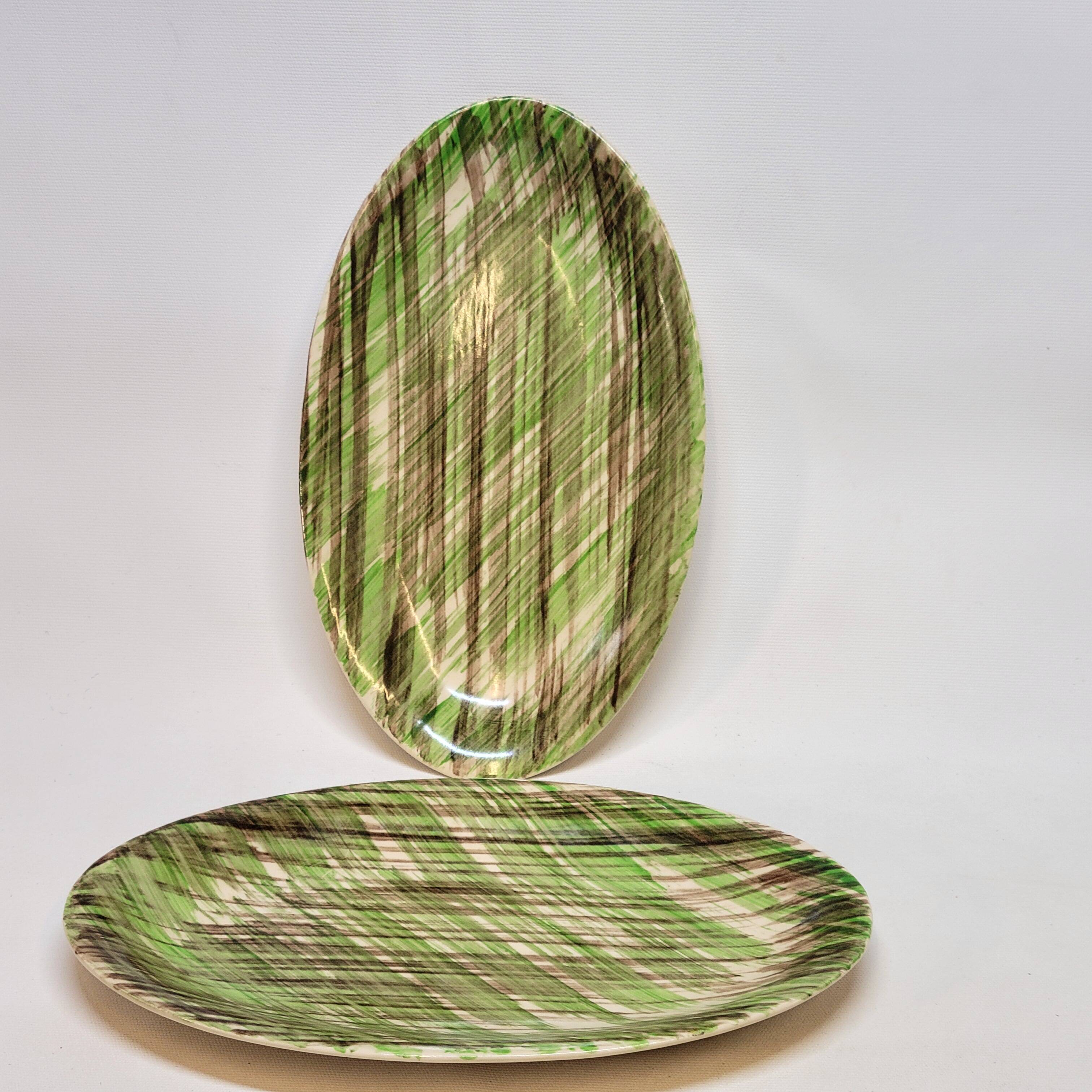 2 Oval Plates Dishes Saint Clément France Vintage Hand Painted