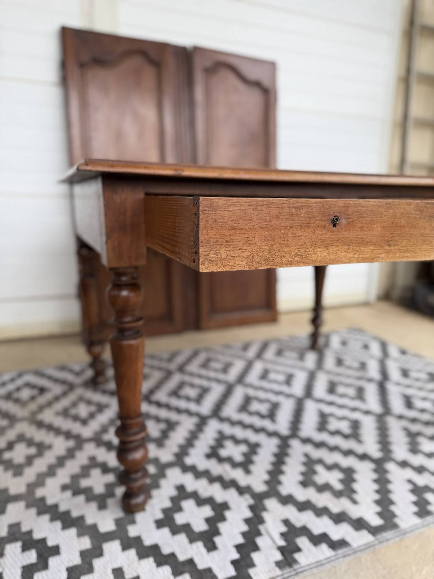 Antique Louis Philippe style desk - mustard yellow leather top
