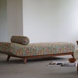 Art Deco bench, reupholstered in vintage fabric, Danish cabinetmaker, 1940s.