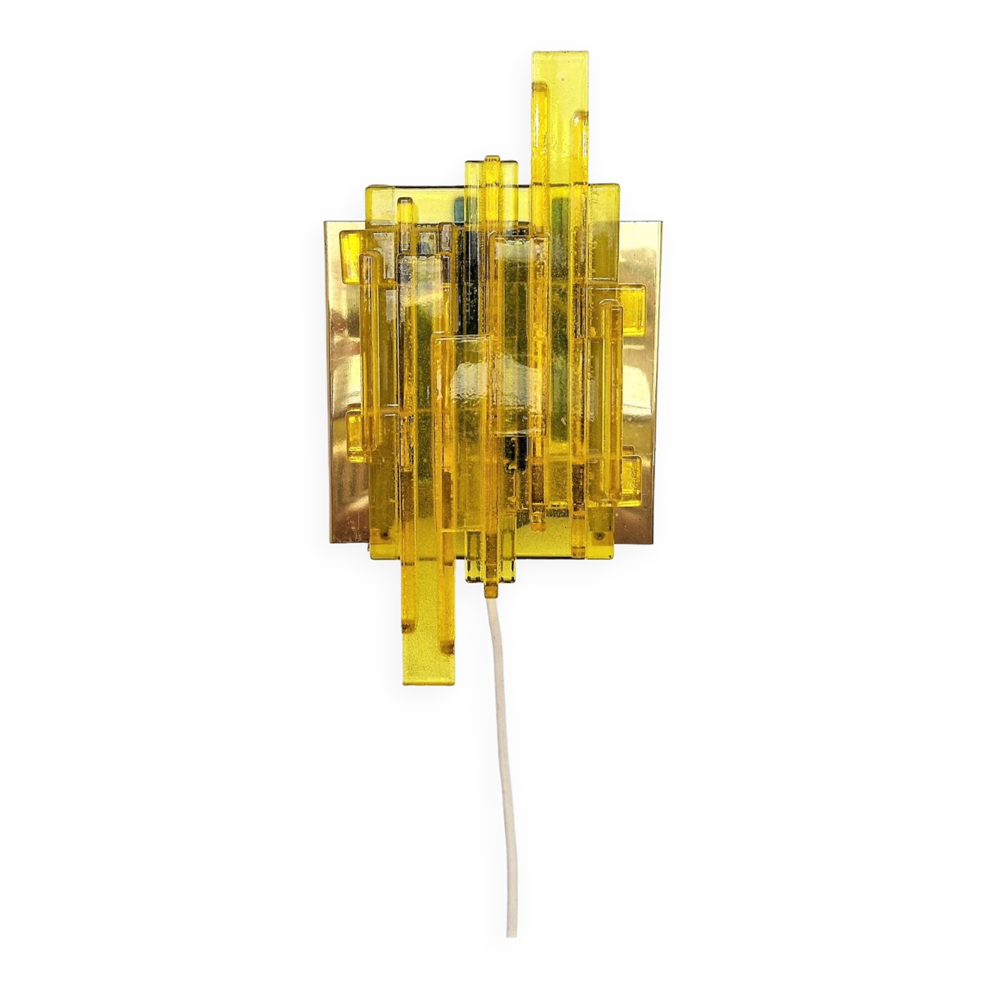 Yellow acrylic and metal wall lamp by Claus Bolby for Cebo Industri, Denmark 1960's