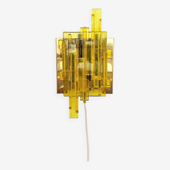 Yellow acrylic and metal wall lamp by Claus Bolby for Cebo Industri, Denmark 1960's